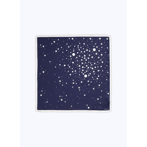 Pochette En Twill De Soie - Bleu Marine - Imprimé Étoiles