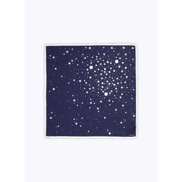 Clutch de sarga de seda - Azul marino - Estampado de estrellas