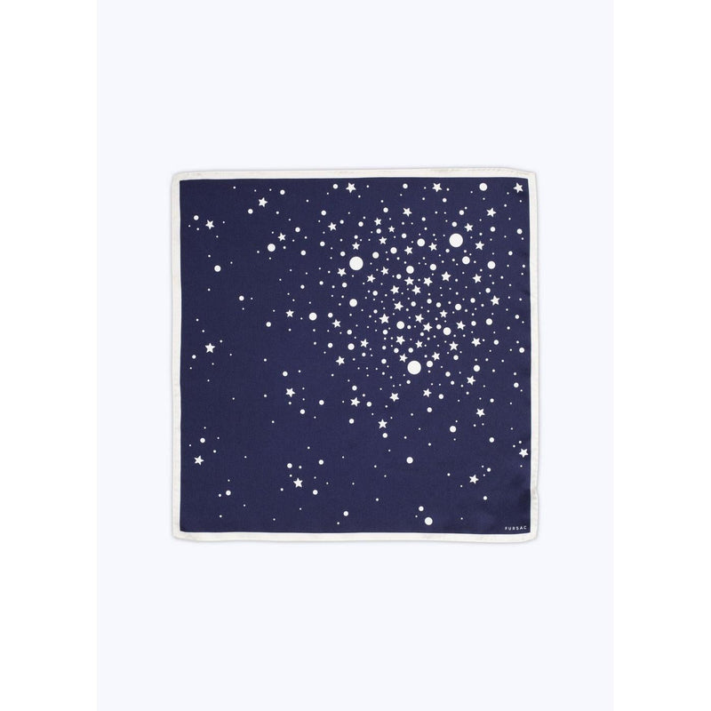 Clutch de sarga de seda - Azul marino - Estampado de estrellas