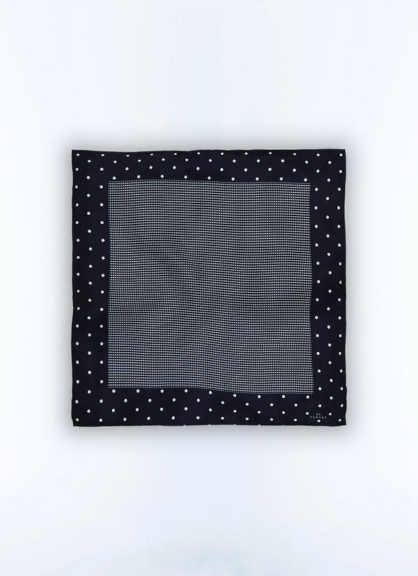 Square and Polka Dot Print Pocket Square - Navy