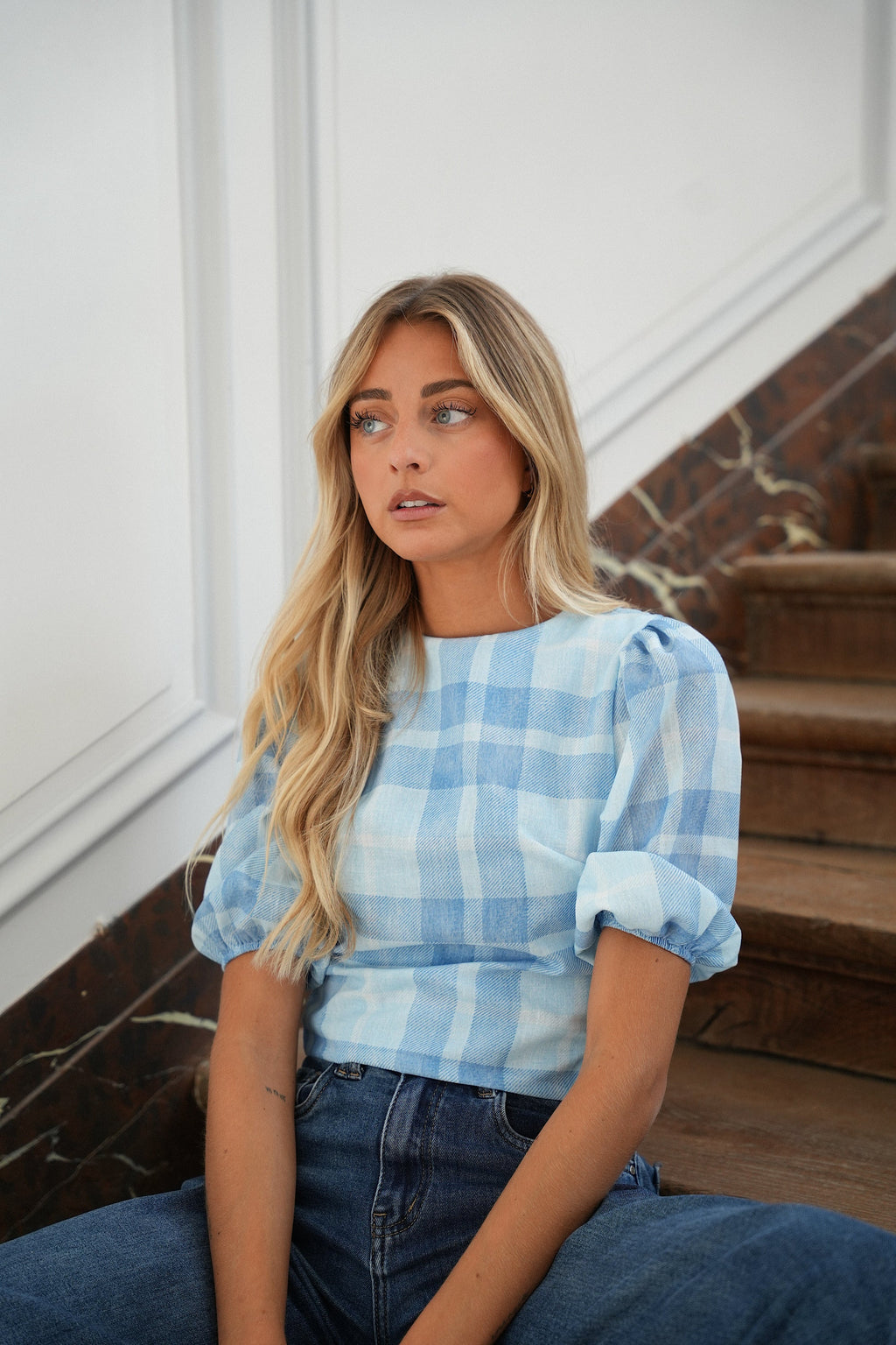 Top À Carreaux - Eleana Bleu