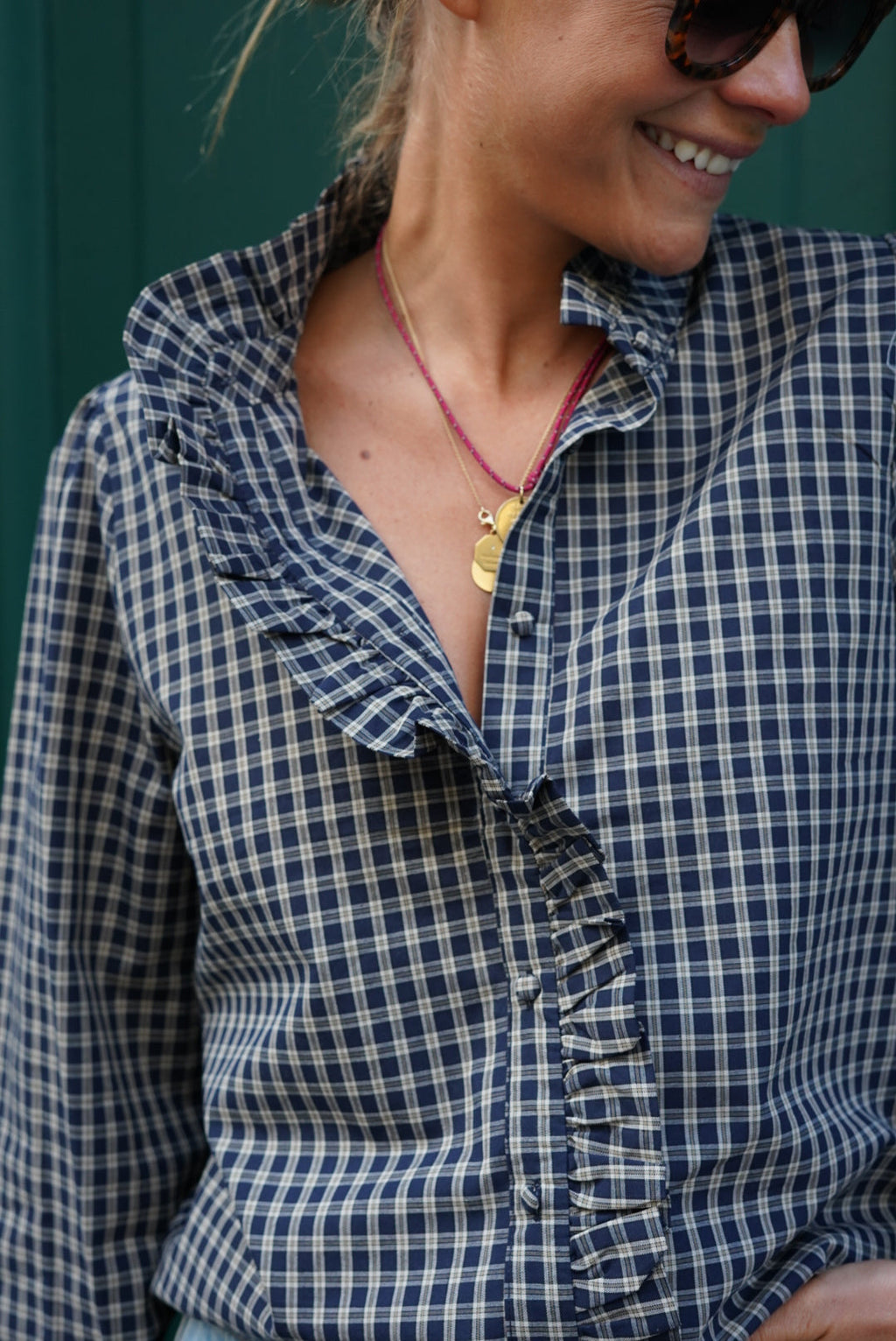 Philippine Check Blouse Navy/Ecru