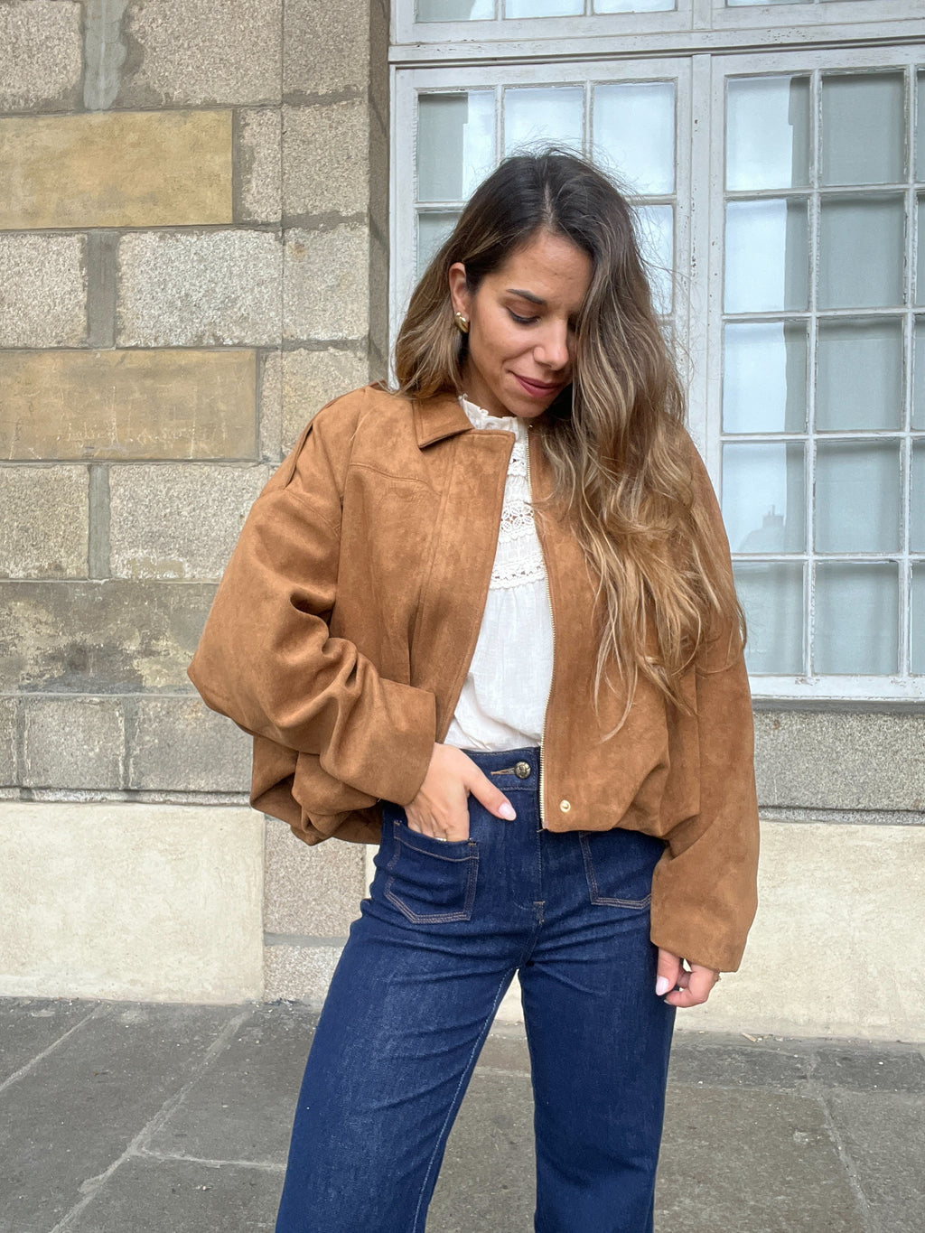 Chaqueta efecto antelina Léonie camel