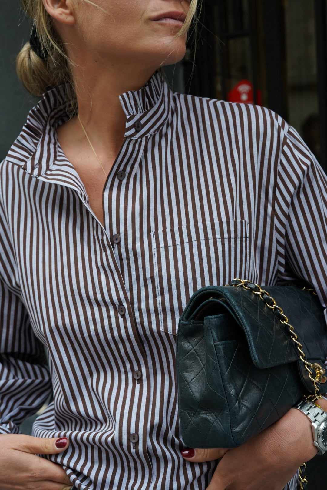 Eugénie Stripe Shirt Grey/Chocolate