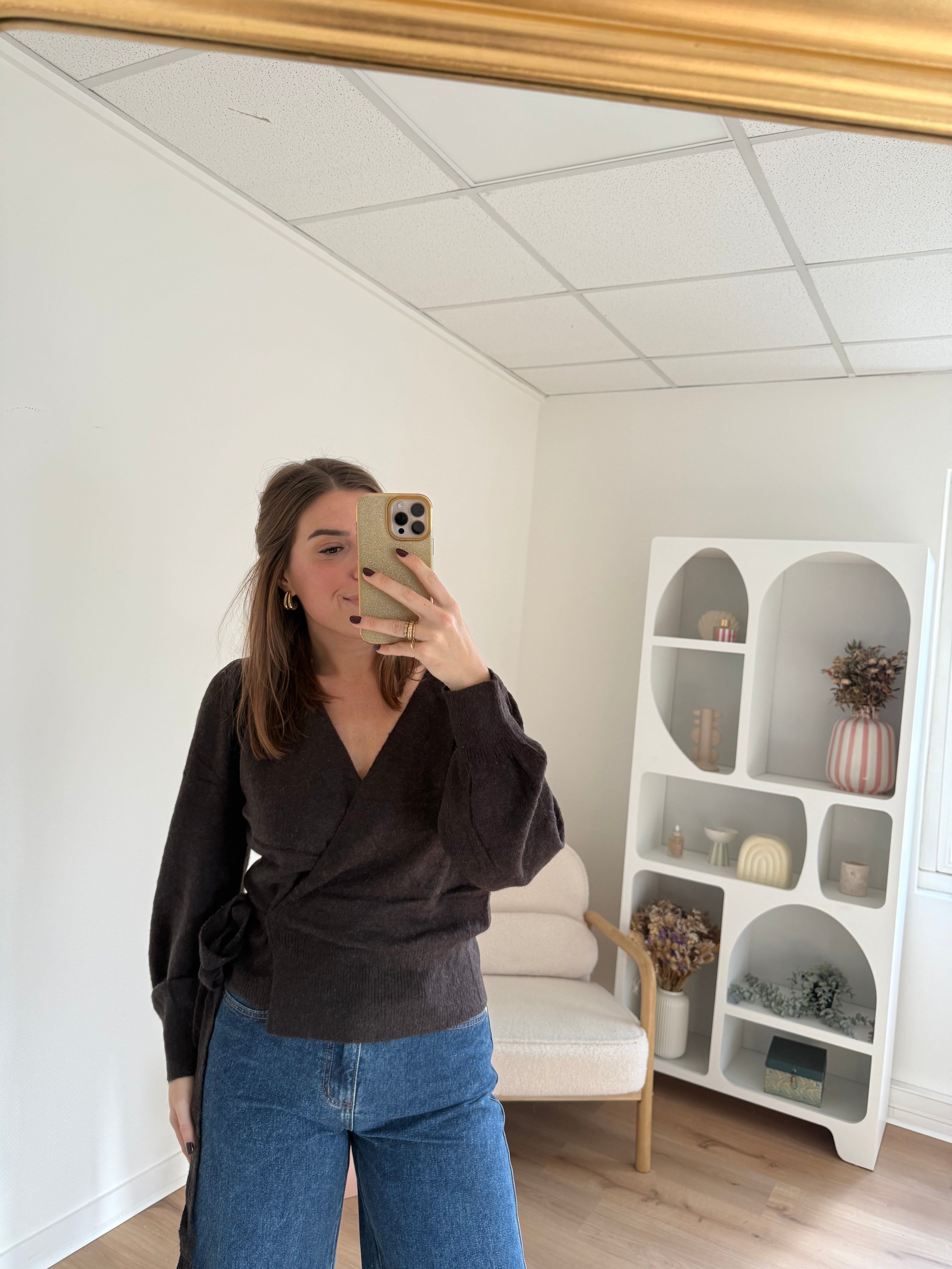 Pia Chocolate Wool And Mohair Bow Cardigan