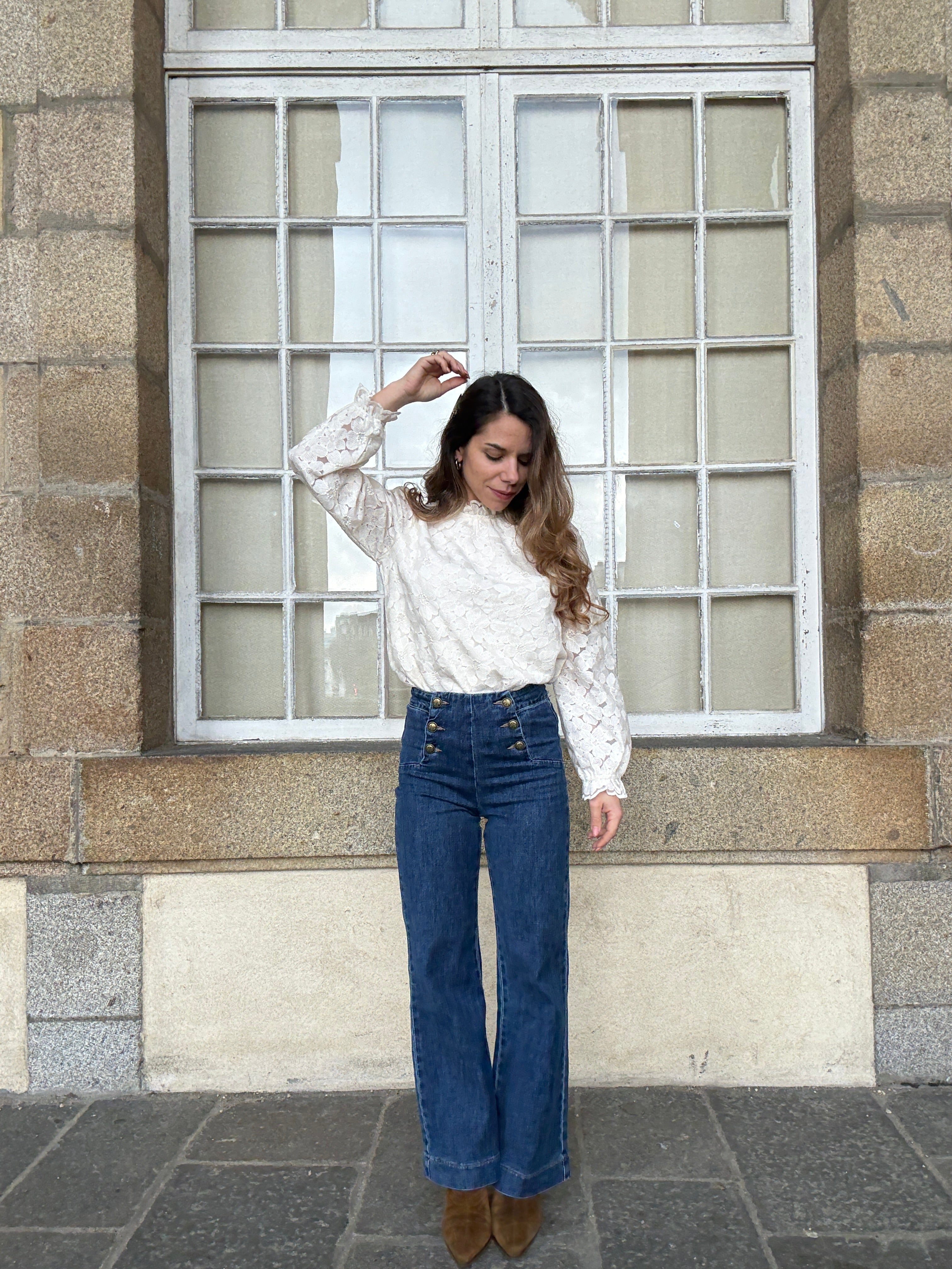 Blusa Alma Crudo De Encaje
