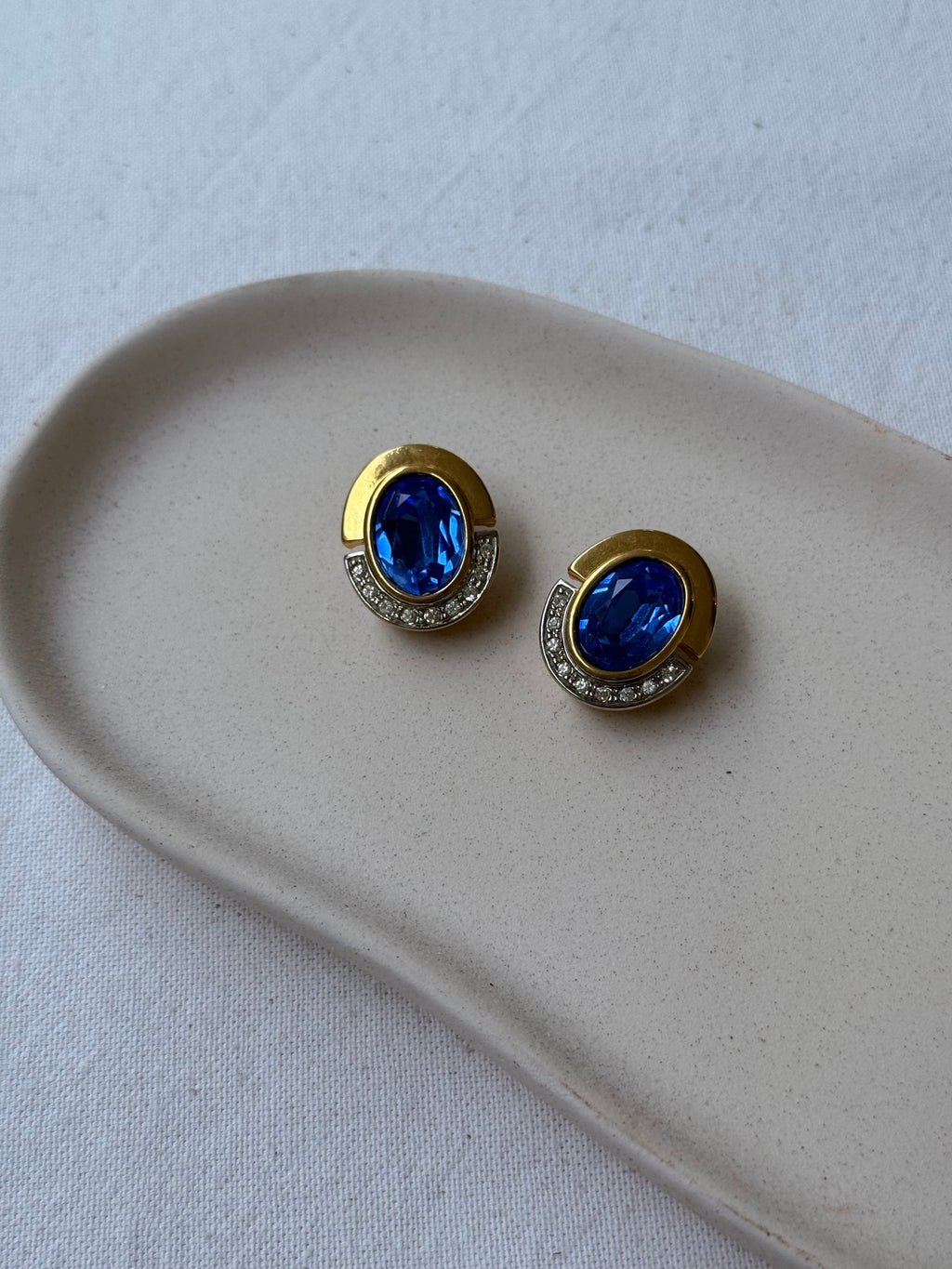 Boucles D’Oreilles Vintage - Cristaux Bleus Facettés