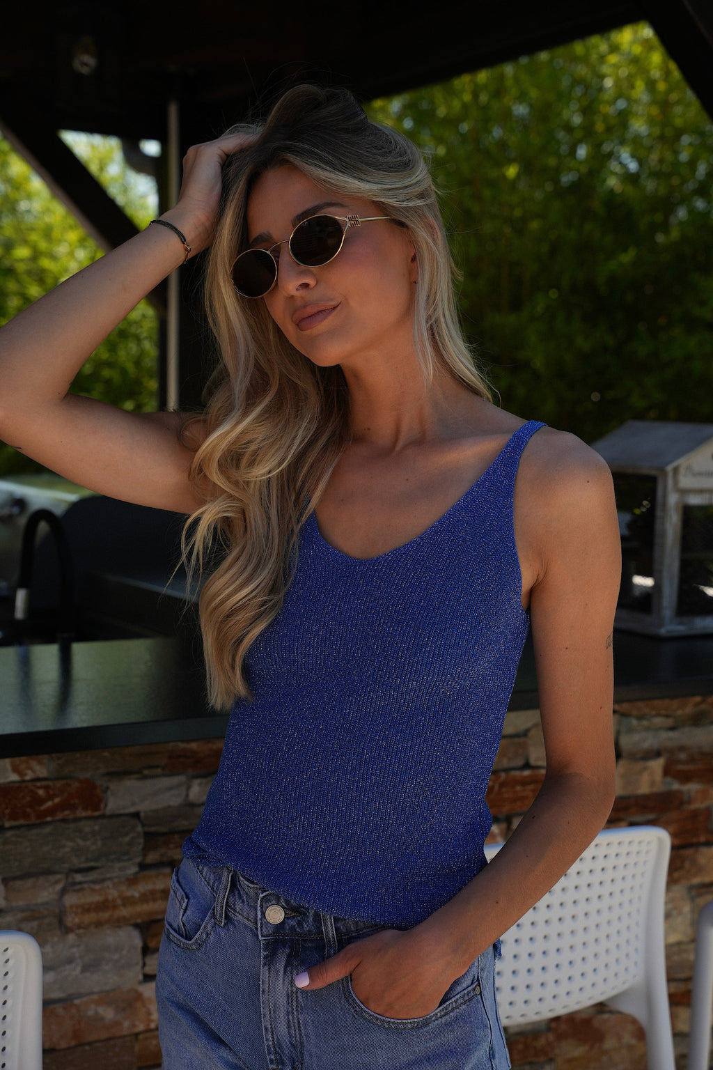 Norra Sequinned Top - Blue