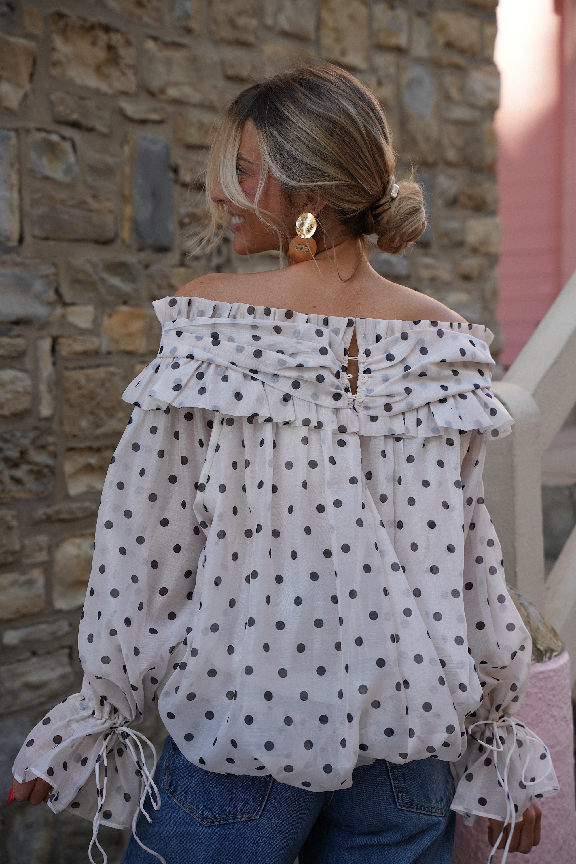 Blouse À Pois Aya - Crème/Noire