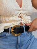 Ceinture Givenchy Vintage - Cuir Noir Et Boucle Logo Doré