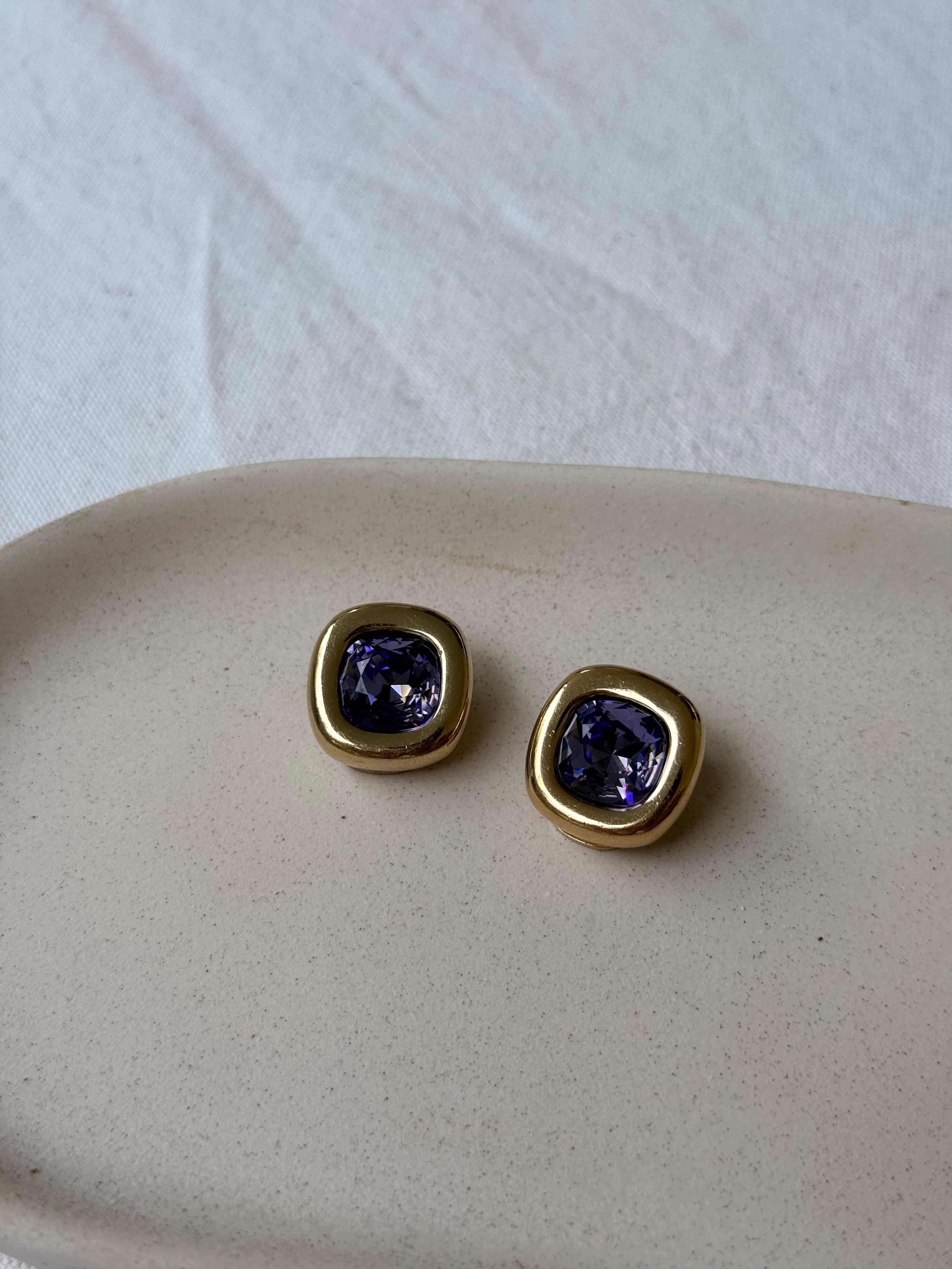 Boucles D’Oreilles Vintage - Strass Violine Facetté