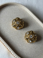 Boucles D’Oreilles Vintage - Résine Dorée Et Strass