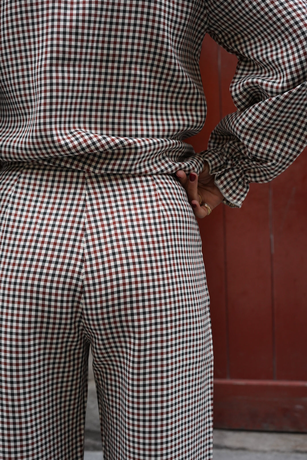 Eugene Check Trousers Ecru/Bordeaux