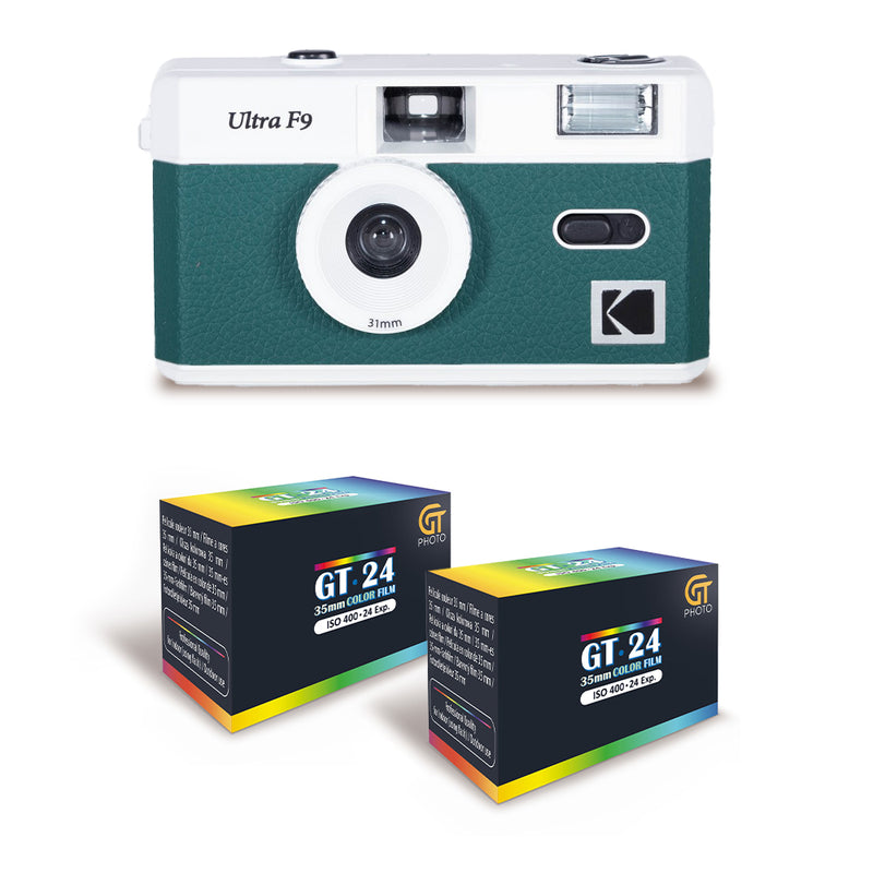 Film Camera - ULTRA F9 - Green & White - 2 Free Color Films - Kodak