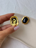Boucles D’Oreilles Vintage - Strass Facetté Noir