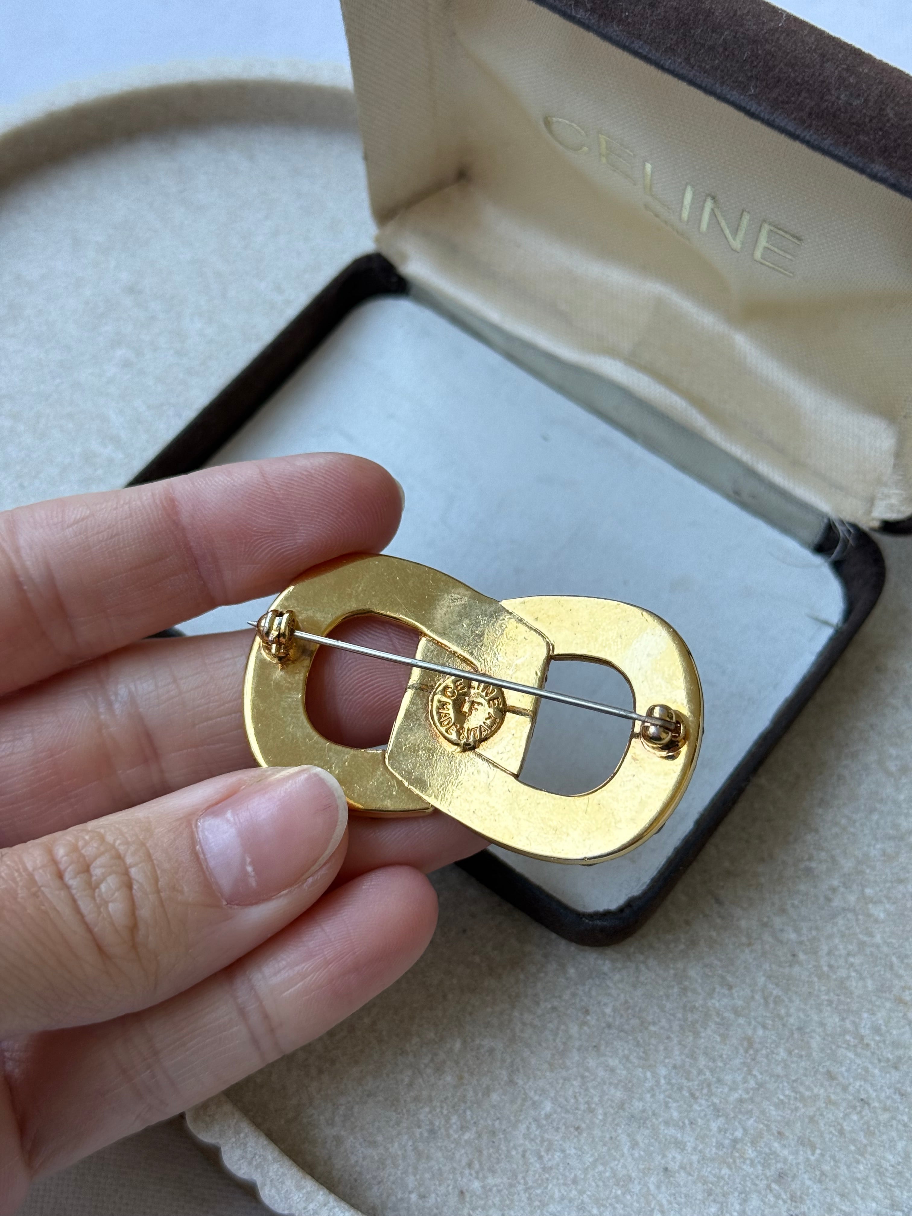 Broche Céline vintage - Eslabones de pedrería pavé