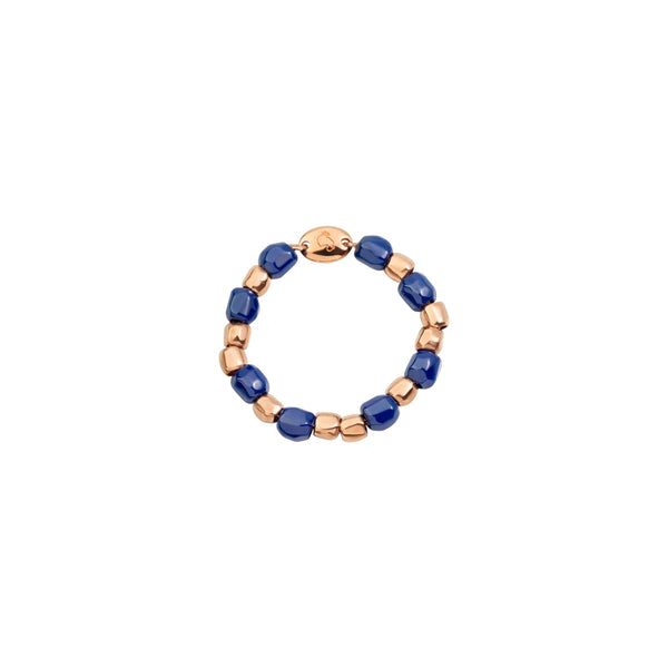 Bague Soft Granelli - Chaîne Or Rose & Céramique bleue