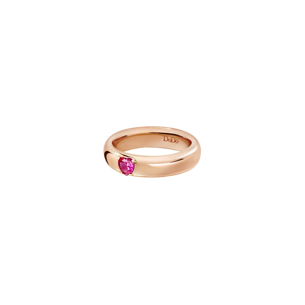 Bague Cœur - Or Rose 9K & Rubis synthétique