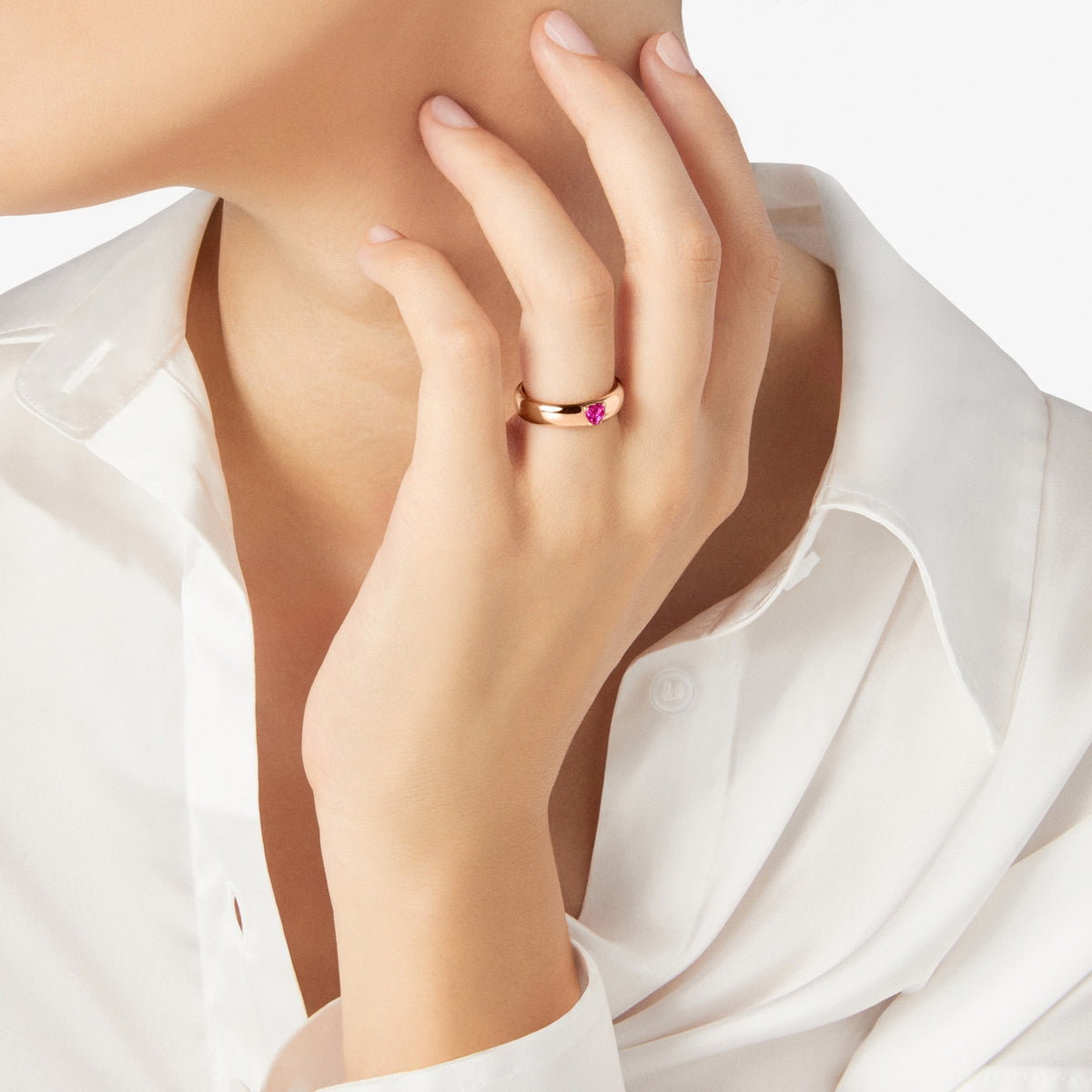 Bague Cœur - Or Rose 9K & Rubis synthétique