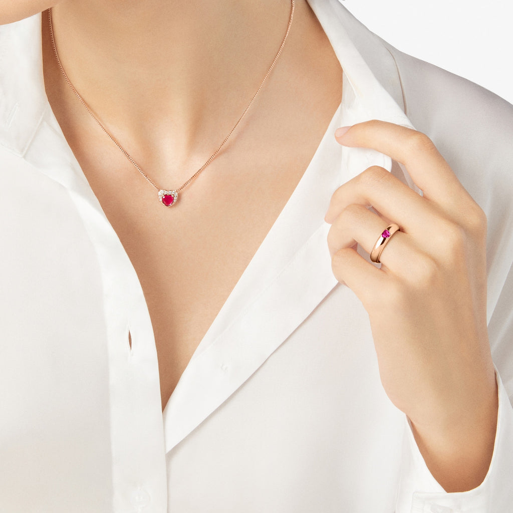 Bague Cœur - Or Rose 9K & Rubis synthétique