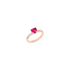 Bague Cœur - Or Rose 9K, Rubis synthétique & Diamants