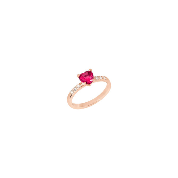 Bague Cœur - Or Rose 9K, Rubis synthétique & Diamants