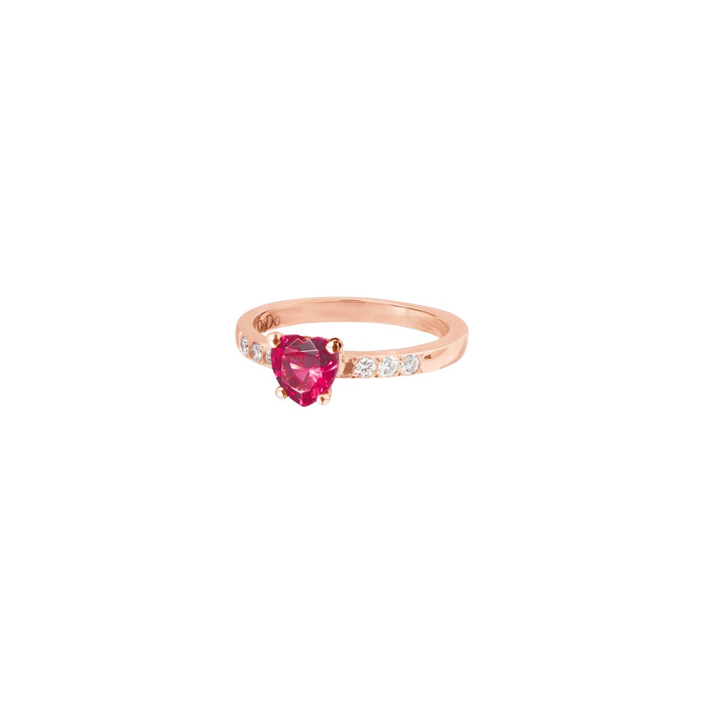 Bague Cœur - Or Rose 9K, Rubis synthétique & Diamants