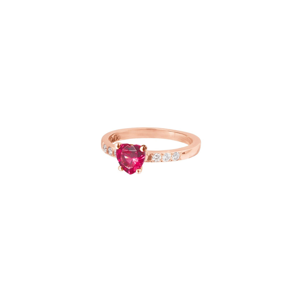 Bague Cœur - Or Rose 9K, Rubis synthétique & Diamants