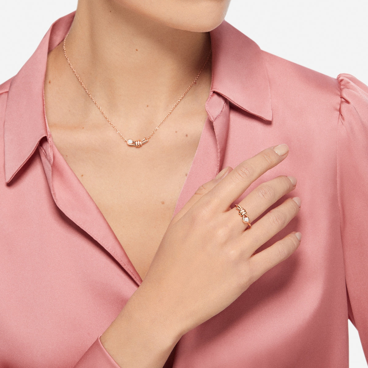 Bague Nodo - Or Rose 9K & Diamant blanc