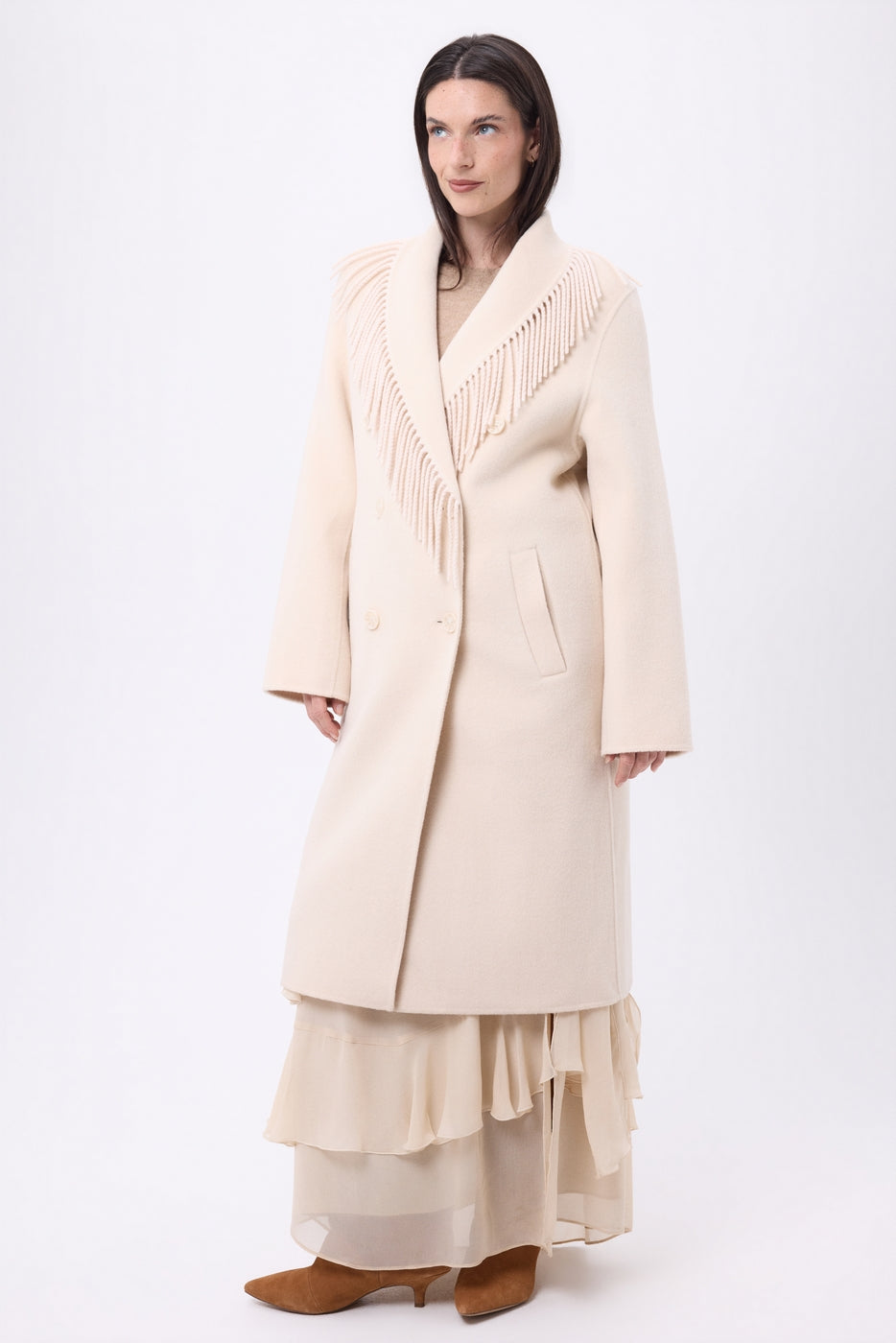 Abrigo con cuello de flecos Dakota - Beige - Mujer