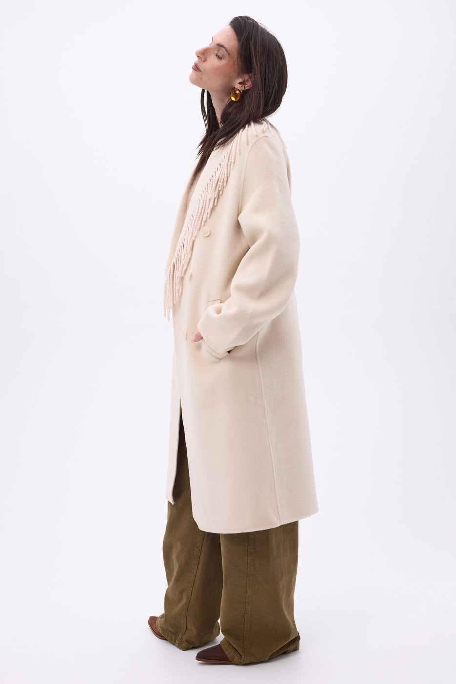 Abrigo con cuello de flecos Dakota - Beige - Mujer