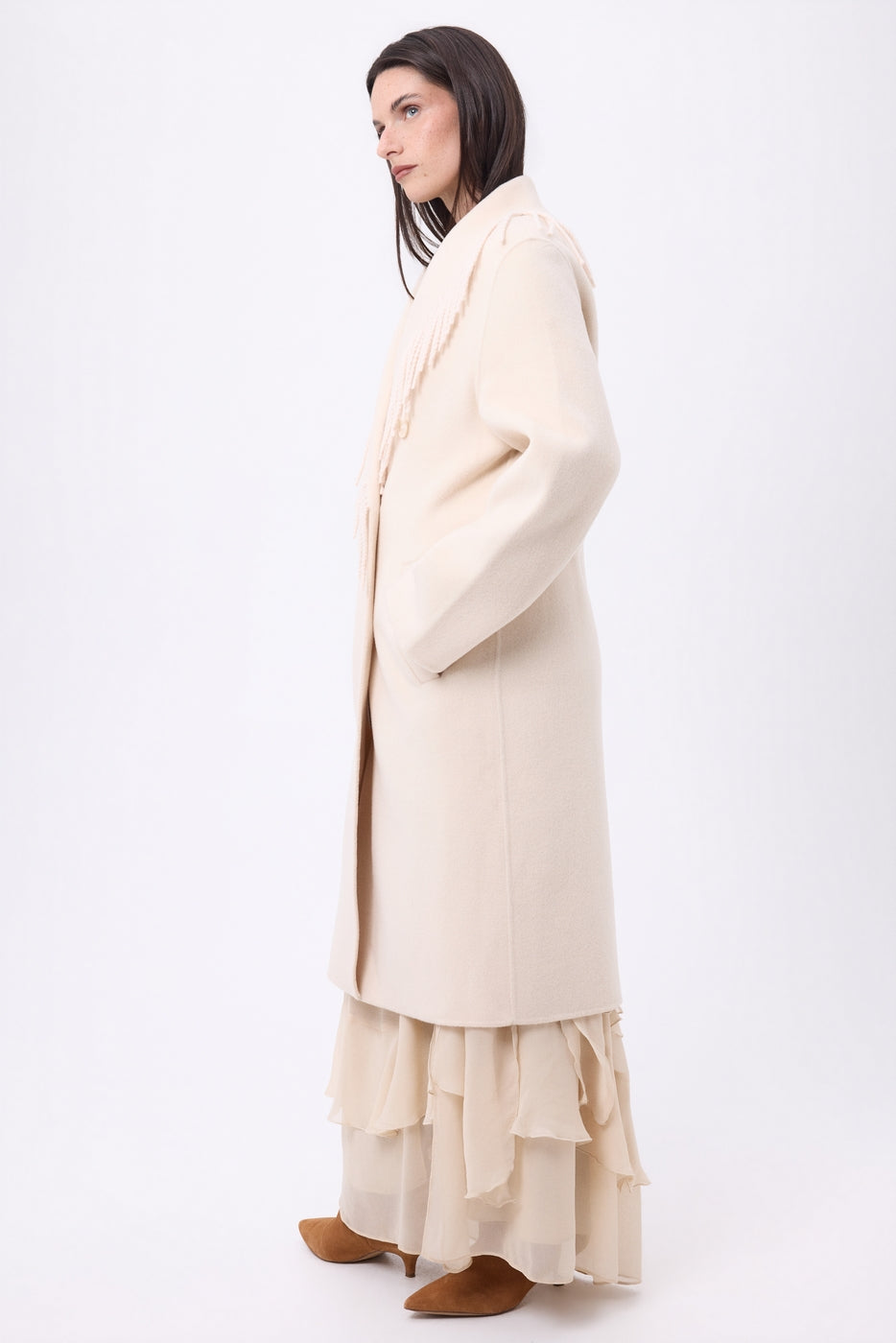 Abrigo con cuello de flecos Dakota - Beige - Mujer