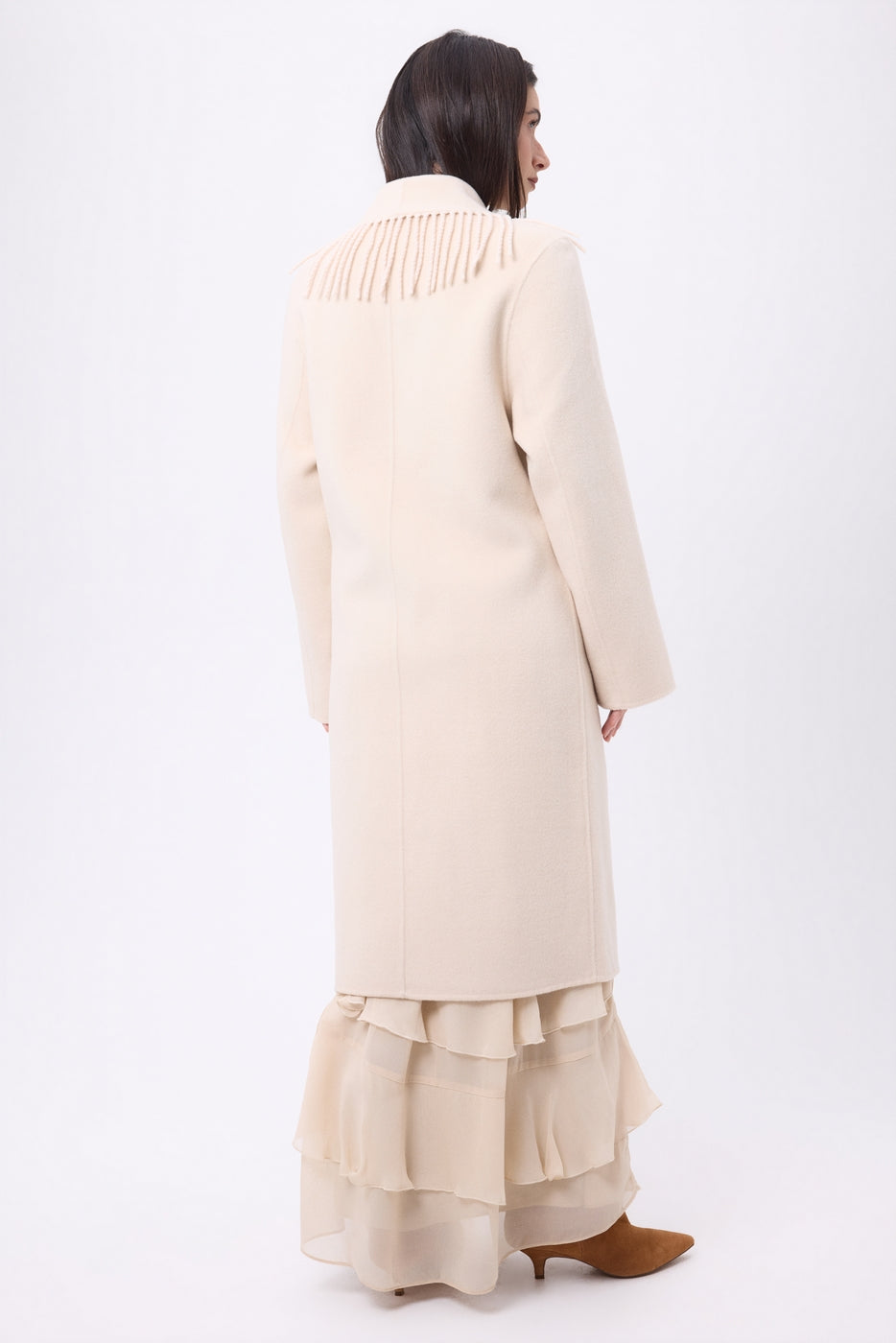 Abrigo con cuello de flecos Dakota - Beige - Mujer
