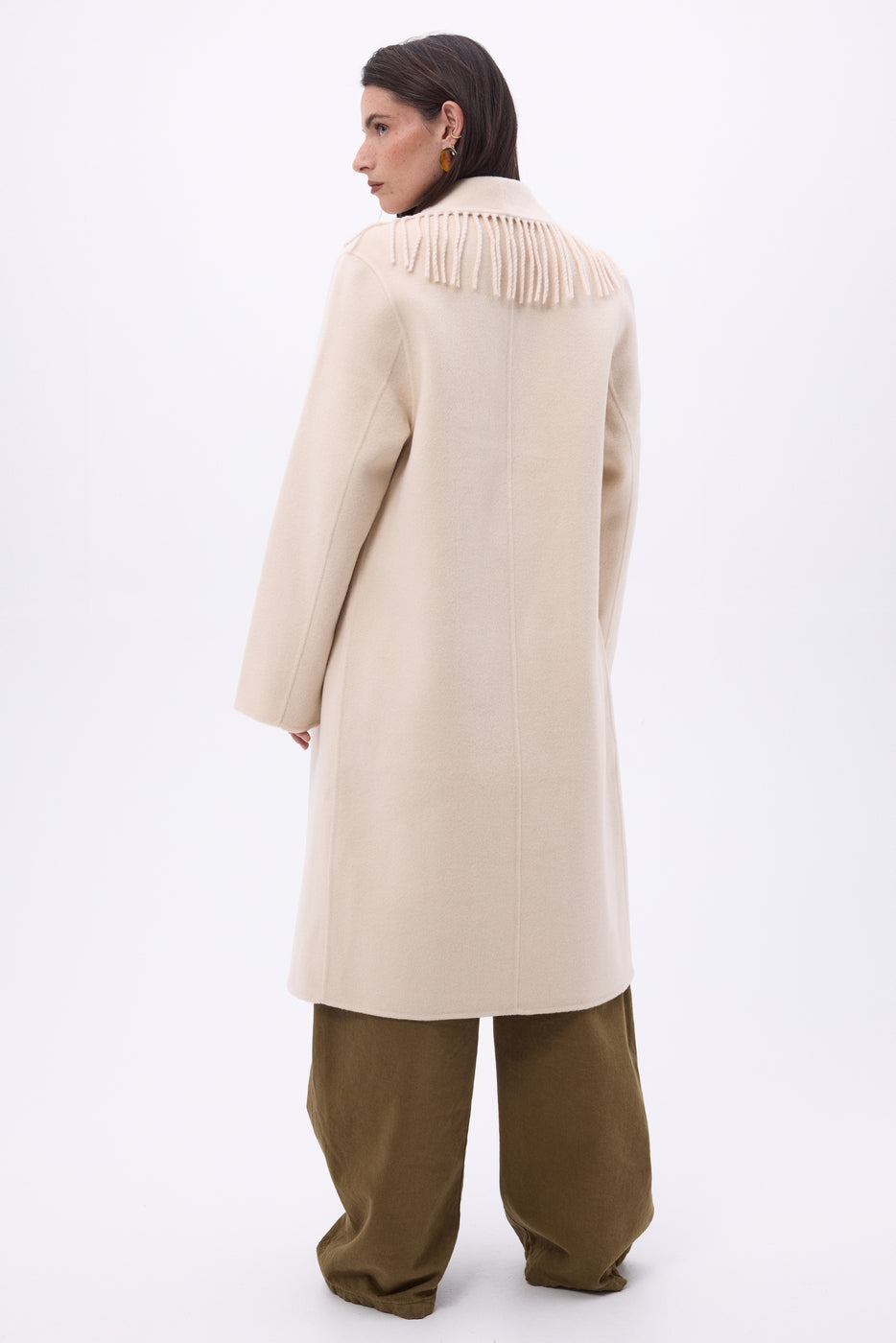 Abrigo con cuello de flecos Dakota - Beige - Mujer
