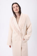 Abrigo con cuello de flecos Dakota - Beige - Mujer