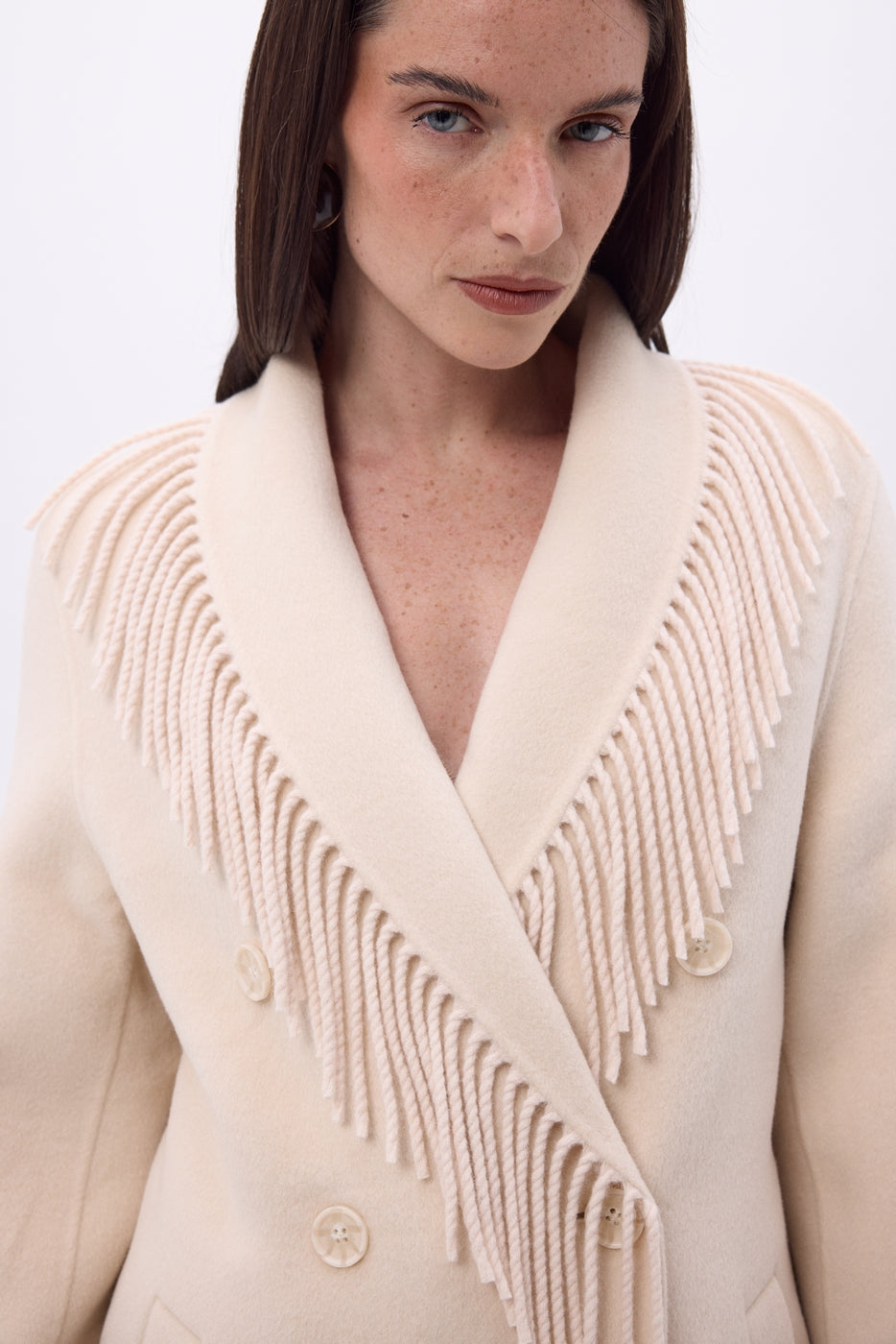 Abrigo con cuello de flecos Dakota - Beige - Mujer