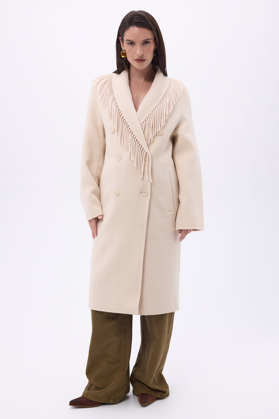 Abrigo con cuello de flecos Dakota - Beige - Mujer