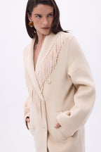 Abrigo con cuello de flecos Dakota - Beige - Mujer