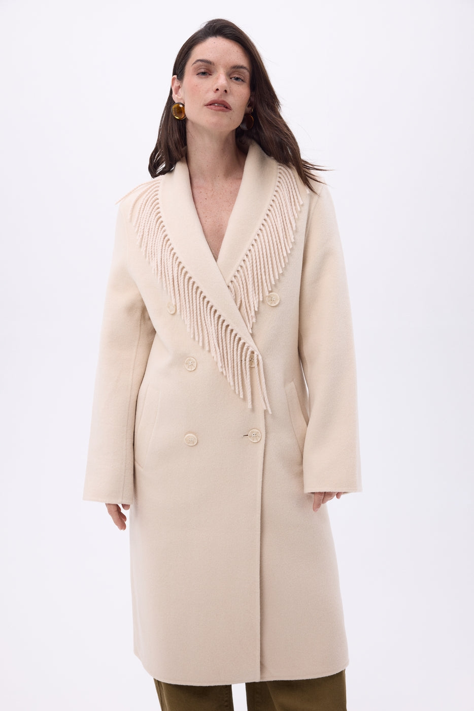 Abrigo con cuello de flecos Dakota - Beige - Mujer