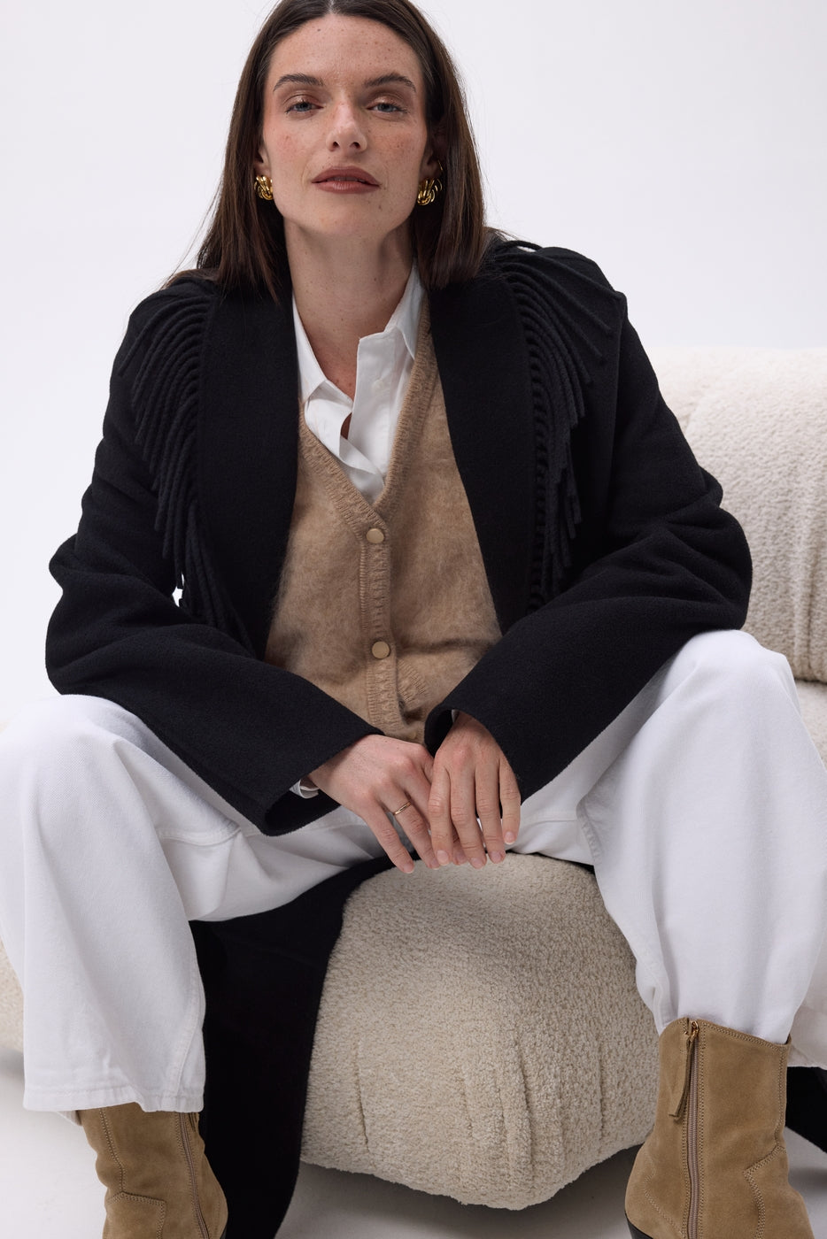 Dakota Fringed Collar Coat - Black - Women