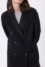 Dakota Fringed Collar Coat - Black - Women
