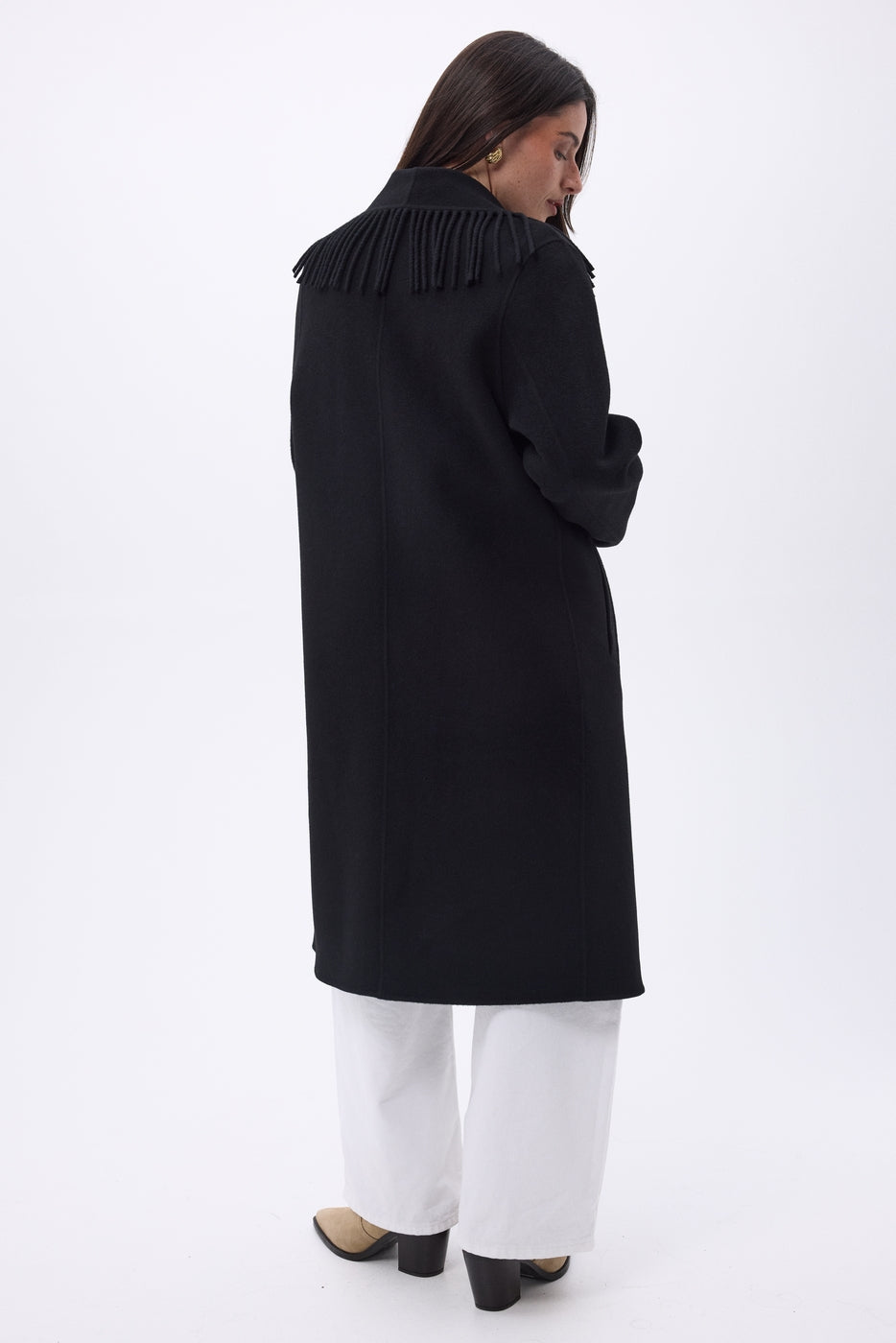 Dakota Fringed Collar Coat - Black - Women