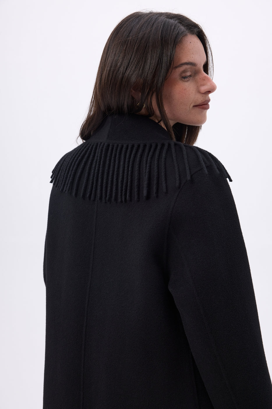 Dakota Fringed Collar Coat - Black - Women