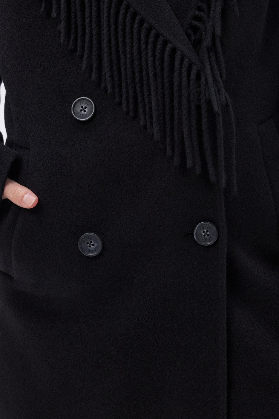 Dakota Fringed Collar Coat - Black - Women