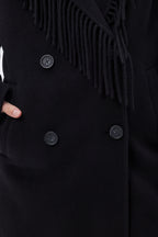Dakota Fringed Collar Coat - Black - Women