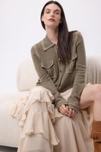 Camisa denim Dalila - Caqui jaspeado beige crema - Mujer