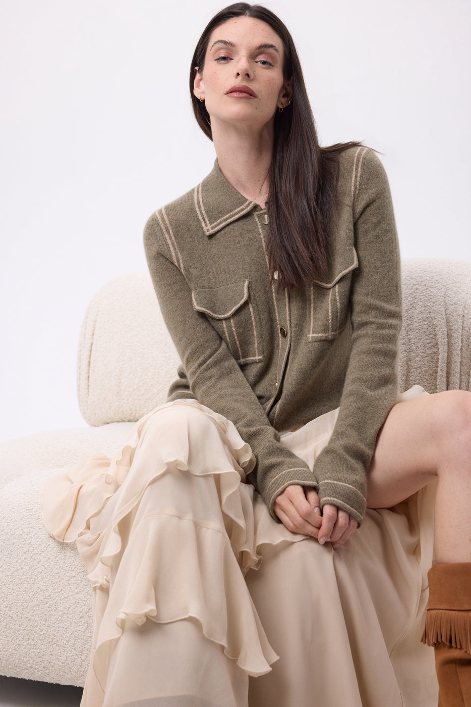 Camisa denim Dalila - Caqui jaspeado beige crema - Mujer