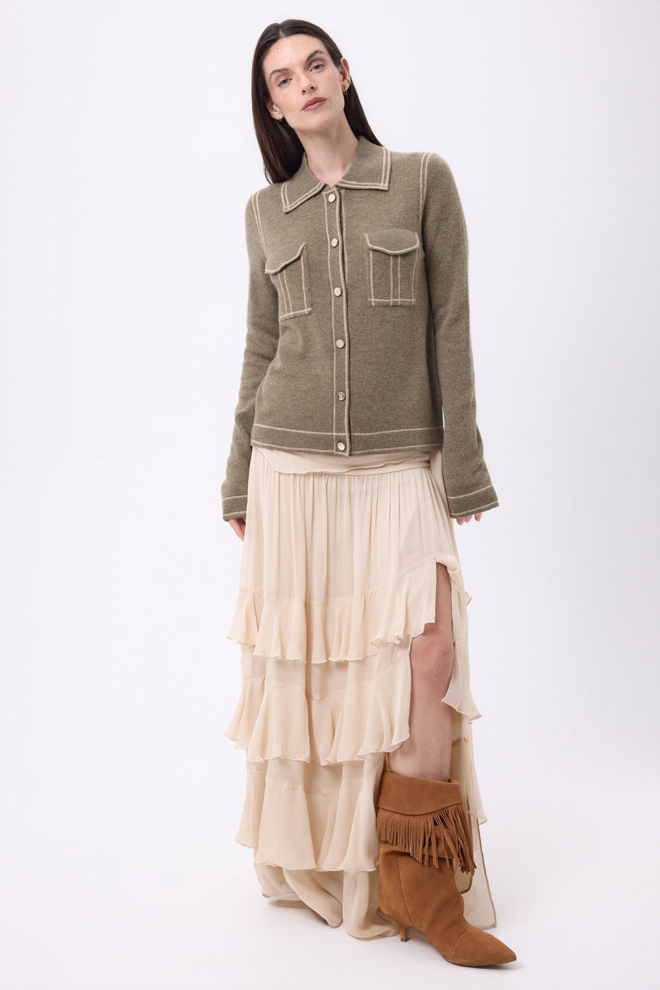 Camisa denim Dalila - Caqui jaspeado beige crema - Mujer