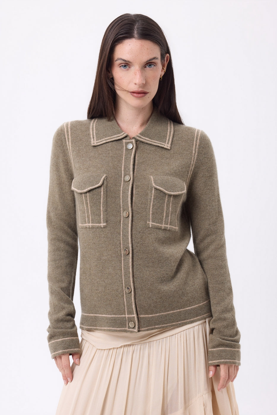 Camisa denim Dalila - Caqui jaspeado beige crema - Mujer