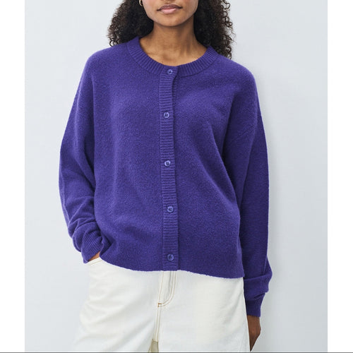 Gilet Court Boule Ml Col Rond Boutonne - Violet Chine - Femme